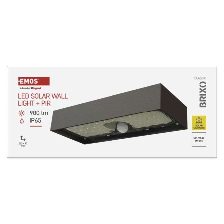 Applique Solare a LED BRIXO Nera con Sensore di Movimento 350lm 4000K IP65 | EMOS ZG162S