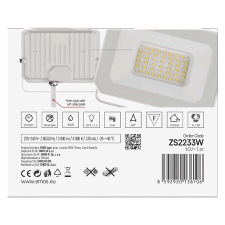 Faro LED SIMPO 30W 3000lm 4000K Colore Bianco | EMOS ZS2233W