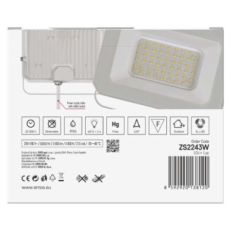 Faro LED SIMPO 50W 5000lm 4000K Colore Bianco| EMOS ZS2243W