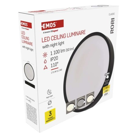 Plafoniera LED Rori Rotonda CCT 17W Dimmerabile con Telecomando Nera | EMOS ZM4401