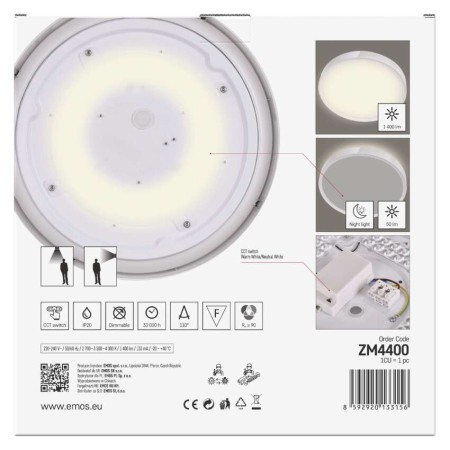 Plafoniera LED Rori Rotonda CCT 17W Dimmerabile con Telecomando Bianca | EMOS ZM4400