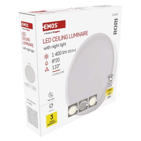 Plafoniera LED Rori Rotonda CCT 17W Dimmerabile con Telecomando Bianca | EMOS ZM4400