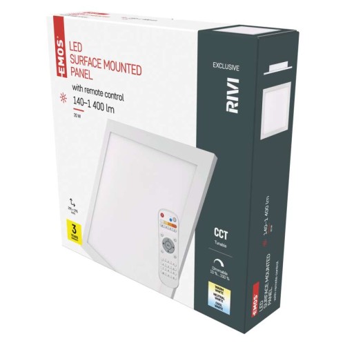 Pannello LED Rivi EMOS ZM5171 30x30 CCT dimmerabile per saloni e ambienti moderni.