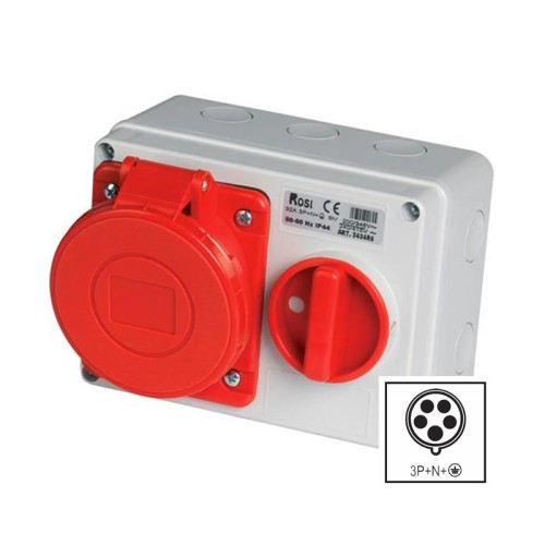 Presa Interbloccata 16A 3P+T+N 400V IP44 con Fondo da Parete