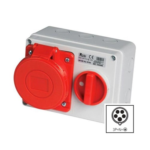 Presa Interbloccata 32A 3P+T+N 400V IP44 con Fondo da Parete