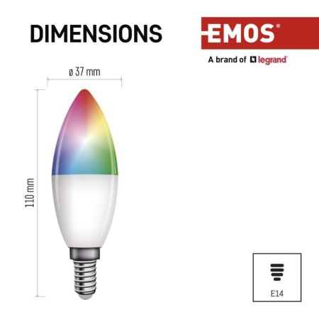 Lampadina LED RGB GoSmart Oliva E14 4.8W (40W) 470lm RGB+CCT 2700-6500K Dimmerabile Wi-Fi | EMOS ZQW322R