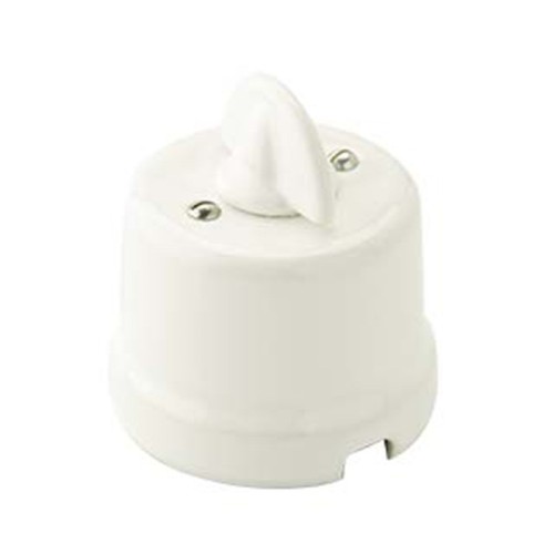 Interruttore Rotativo in Porcellana Bianco Ø71 mm con Design Vintage