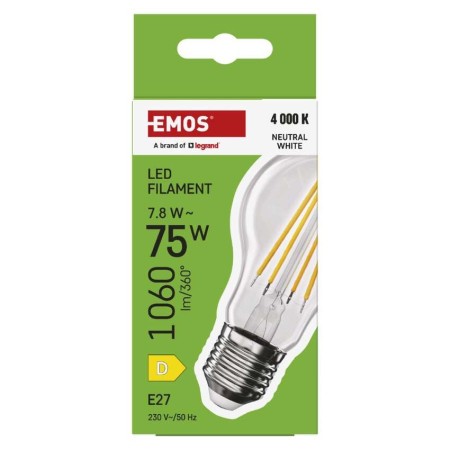 Lampadina LED Filamento Goccia E27 7.8W (75W) 1060lm 4000K Luce Neutra | Emos ZF5D53