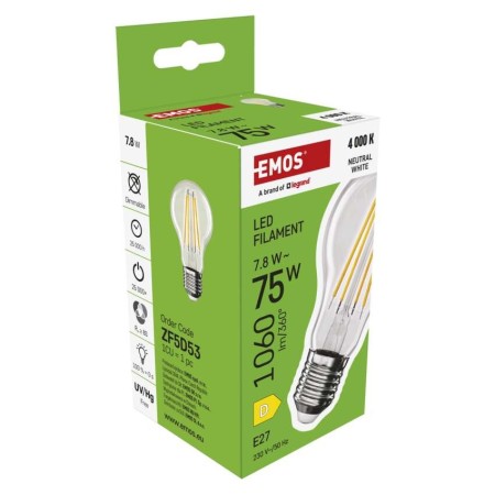 Lampadina LED Filamento Goccia E27 7.8W (75W) 1060lm 4000K Luce Neutra | Emos ZF5D53