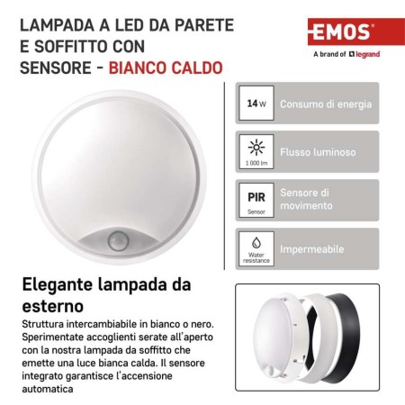 Plafoniera LED Zuri 14W IP54 Luce Calda 3000K con Sensore PIR e Anelli Intercambiabili | Emos ZM3131