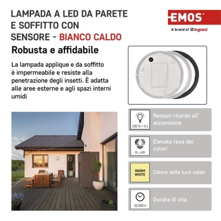 Plafoniera LED Zuri 14W IP54 Luce Calda 3000K con Sensore PIR e Anelli Intercambiabili | Emos ZM3131