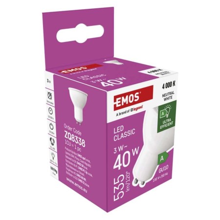 Lampadina LED GU10 3W (40W) Luce Neutra 4000K 535LM Classe A | EMOS ZQ8E44