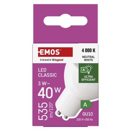 Lampadina LED GU10 3W (40W) Luce Neutra 4000K 535LM Classe A | EMOS ZQ8E44