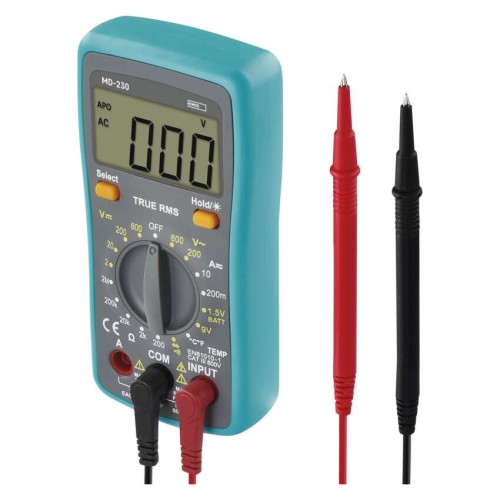 Multimetro Digitale MD-230 EMOS con Display Retroilluminato, True RMS e Funzioni Avanzate per Misurazioni Elettriche