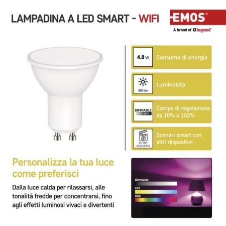 Faretto LED RGB GoSmart GU10 4,8W Wi-Fi: Illuminazione Smart e Personalizzabile | EMOS ZQW832R