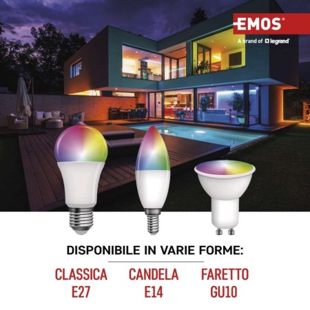 Lampadina LED RGB GoSmart A60 E27 9W Wi-Fi: Controllo Completo Tramite App Smartphone | EMOS ZQW514R