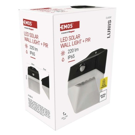 Applique LED Solare LUNIS con Sensore di Movimento, Luce Neutra 4000K | Emos ZG151S