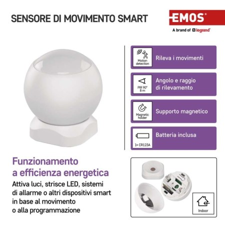 Sensore di Movimento PIR WiFi GoSmart IP-2210Z | Rilevamento Smart, Creazione Scenari, Notifiche in Tempo Reale | EMOS H5020