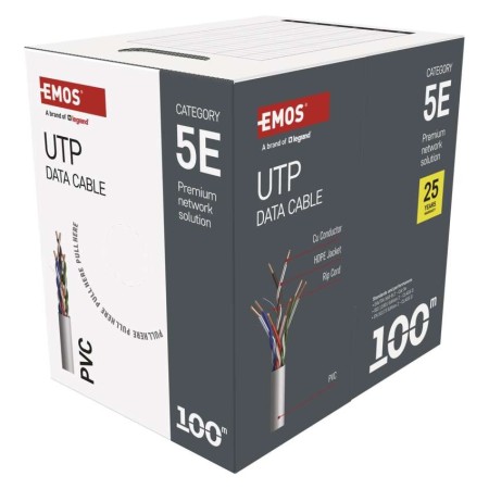 Cavo di rete UTP Cat5e 100m con conduttori in rame puro e guaina PVC grigio EMOS S9141 Cavo di rete UTP Cat5e 100m con conduttori in rame puro e guaina PVC grigio EMOS S9141