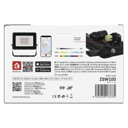 Faro LED GoSMART 20W Illuminazione RGB+CCT per Feste, Eventi e Facciate | Emos ZSW100
