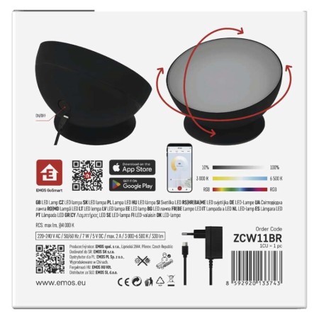 Lampada LED Ambientale Smart Nera 7W | Illuminazione RGB+CCT, Ritmo Musicale, Timer | EMOS ZCW11BR