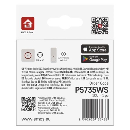 Campanello Senza Fili Smart Bianco | WiFi, 150m, 52 Melodie | EMOS P5735WS