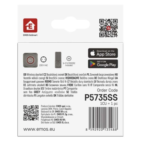 Campanello Senza Fili Smart Argento | WiFi, Notifiche Smartphone, 52 Suonerie | EMOS P5735SS