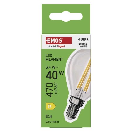 Lampadina LED Sfera E14 3.4W (40W) 470lm 4000K Luce Neutra | Emos ZF1D23