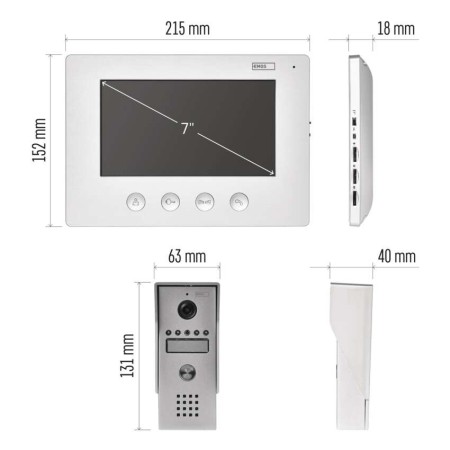 Videocitofono 2 Fili EMOS H2050 | Schermo 7", Illuminazione IR, 16 Suonerie | EMOS H2050