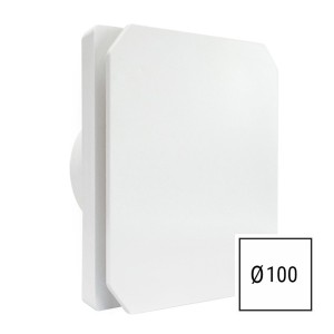 Aspiratore da muro Levante bianco d.100mm con design quadrato moderno e valvola antiriflusso automatica