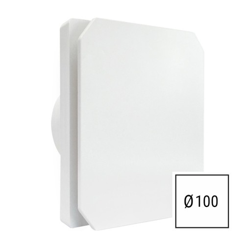 Aspiratore da muro Levante bianco d.100mm con design quadrato moderno e valvola antiriflusso automatica