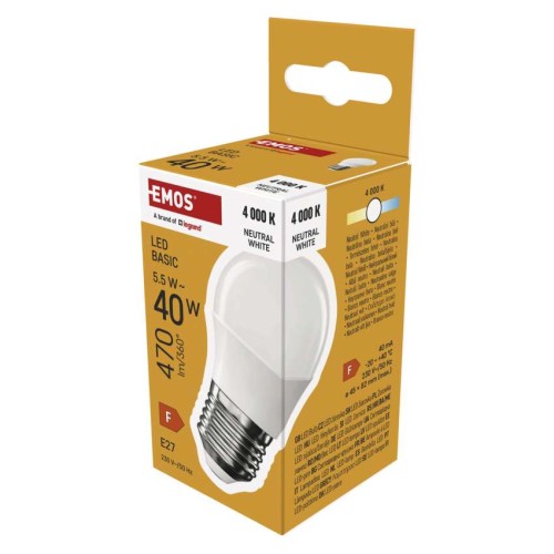 Lampadina LED sfera E27 5.5W con luce naturale 4000K a basso consumo energetico