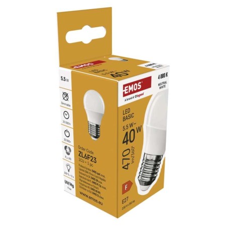 Lampadina LED Sfera E27 5.5W (40W) 470lm 4000K Luce Naturale | Emos ZL6F23