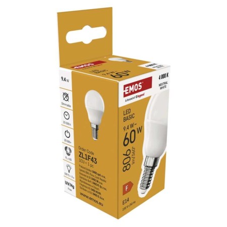 Lampadina LED Sfera E14 9.4W (60W) 806lm Luce Naturale 4000K | Emos ZL1F43