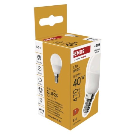 Lampadina LED Sfera E14 5.5W (40W) 470lm Luce Naturale 4000K | Emos ZL1F23