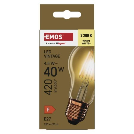 Lampadina LED Vintage A60 E27 4.5W (40W) 420lm 2200K Vetro Ambra | Emos Z55032