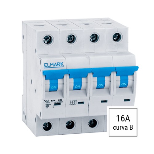 Interruttore automatico magnetotermico 41816C Elmark a 4 poli 16A curva B 6kA con 7 anni di garanzia