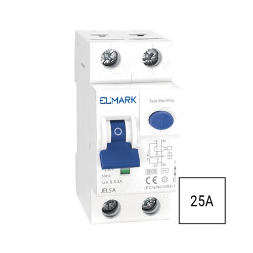 Interruttore Differenziale Magnetotermico Elettromagnetico RCBO 25A 300mA 2P | ELMARK 40023A