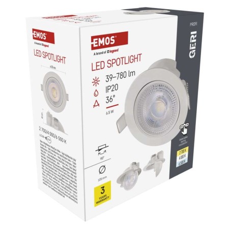 Faretto da incasso bianco GERI CCT 6,5W 780lm orientabile e dimmerabile con 3 temperature colore | Emos ZV1160