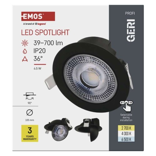 Faretto da incasso nero GERI CCT 6,5W... Faretto da incasso nero GERI CCT 6,5W...