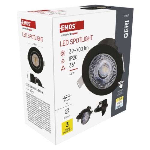 Faretto da incasso nero GERI CCT 6,5W... Faretto da incasso nero GERI CCT 6,5W...
