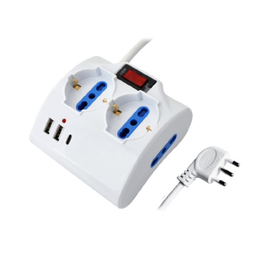 Multipresa da Tavolo con 2 Prese Bipasso + 2 Schuko e 3 USB con Protezione | TEPLA 8024C