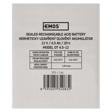 Batteria al piombo ricaricabile 12V 4.5Ah attacco Faston 4.7 | EMOS B9653