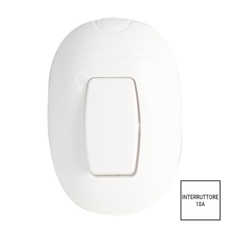 Interruttore bianco da parete 10A con corpo ovale per installazione diretta Interruttore bianco da parete 10A con corpo ovale per installazione diretta
