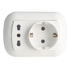 Presa da parete rettangolare bipasso e schuko 10/16A bianca