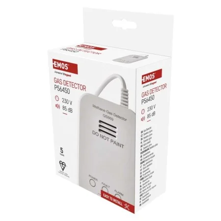 Scatola rilevatore gas EMOS GS869 con descrizione normativa e caratteristiche