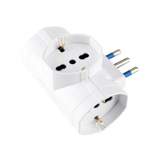 Adattatore triplo 3 prese universali con spina 16A salvaspazio bianco | Ecova 30198