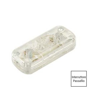 Interruttore passafilo trasparente FAI 1190/TR per installazione lungo il cavo di lampade e illuminazione decorativa