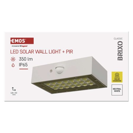Applique Solare BRIXO LED con Sensore Movimento | 350lm Bianco Neutro | EMOS ZG161S