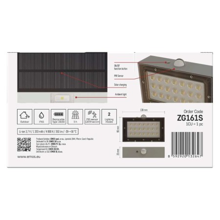 Applique Solare BRIXO LED con Sensore Movimento | 350lm Bianco Neutro | EMOS ZG161S